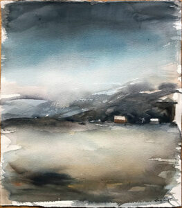 Rosemarie Mortensen "Öde hus" Akryl 47x52 cm