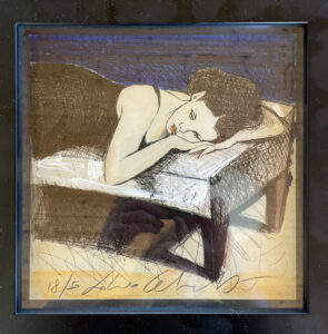 Fabio Calvetti "Woman on a sofa - Abandon" Litografi, 21x21 cm