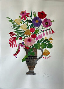 Maria C Bernhardsson "In my garden" Kollage på akryl, 78x58 cm